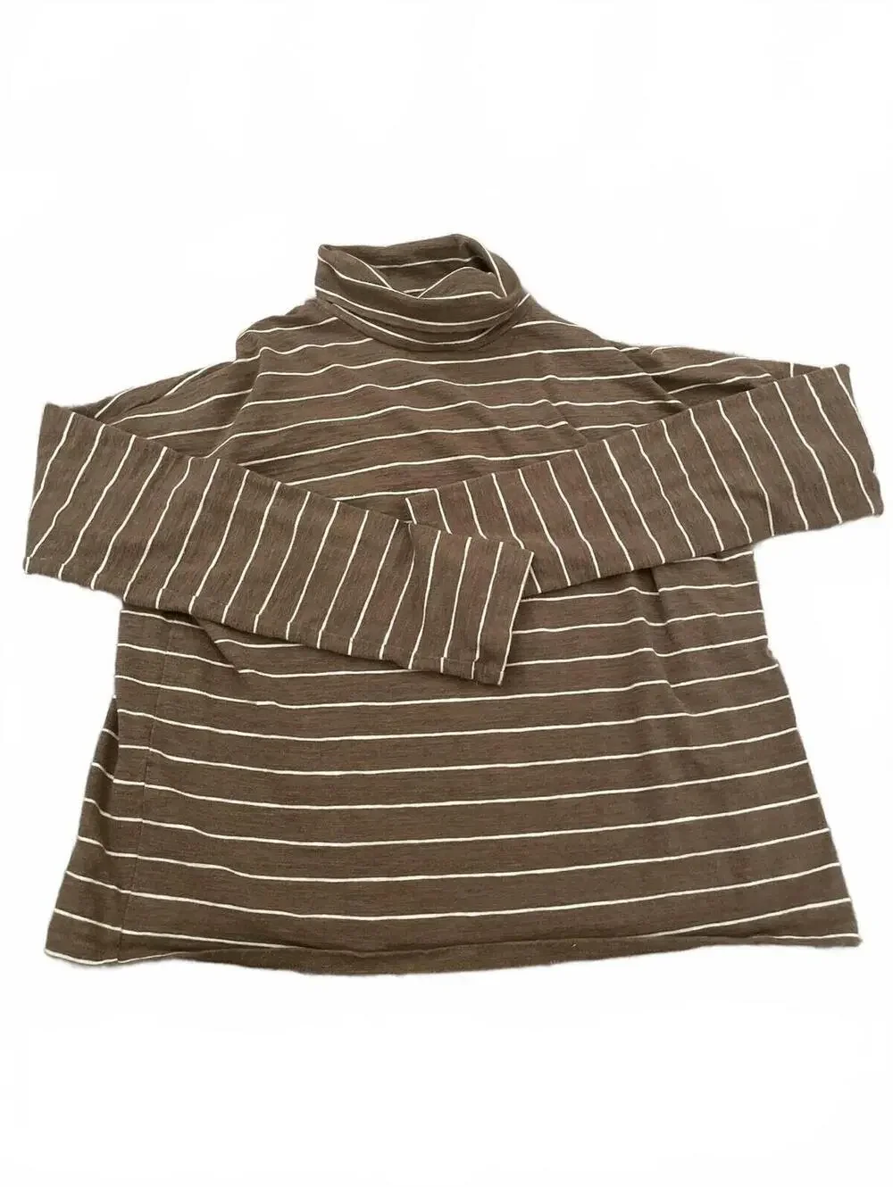 Madewell Striped Turtleneck Top Womens Size Small Brown White Casual Lightweight